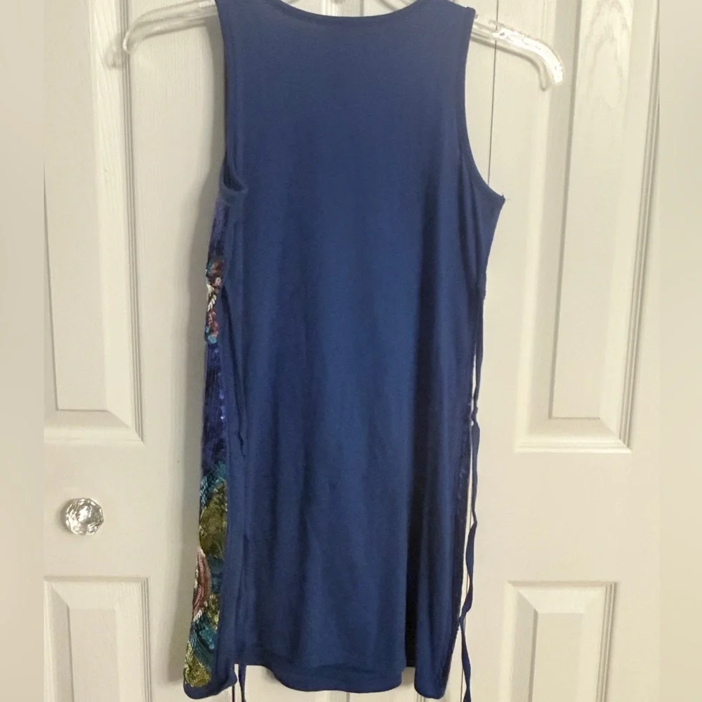 Justice Shimmering Blue Girls Sz 14 Dress Sequin Flowers EXCELLENT CONDITION DA